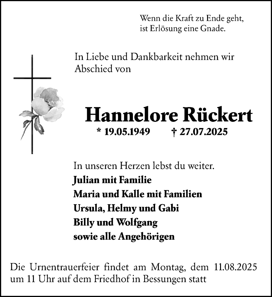  Traueranzeige für Hannelore Rückert vom 02.08.2025 aus Darmstädter Echo