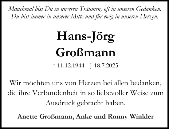 Traueranzeige von Hans-Jörg Großmann von Darmstädter Echo