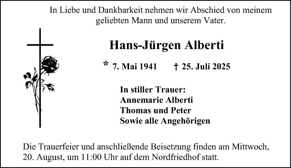  Traueranzeige für Hans-Jürgen Alberti vom 16.08.2025 aus Wiesbadener Kurier