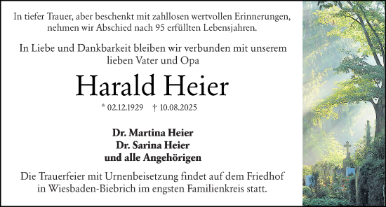 Traueranzeige von Harald Heier von Wiesbadener Kurier