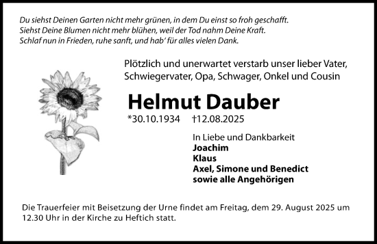 Traueranzeige von Helmut Dauber von Idsteiner Land/Untertaunus