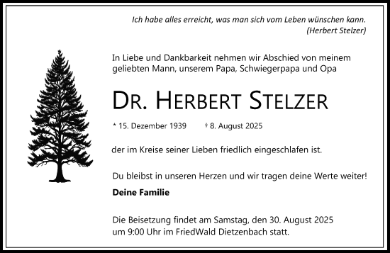 Traueranzeige von Herbert Stelzer von Darmstädter Echo