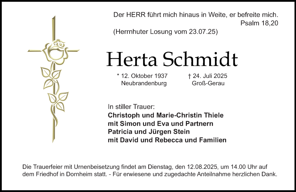  Traueranzeige für Herta Schmidt vom 09.08.2025 aus Groß-Gerauer Echo