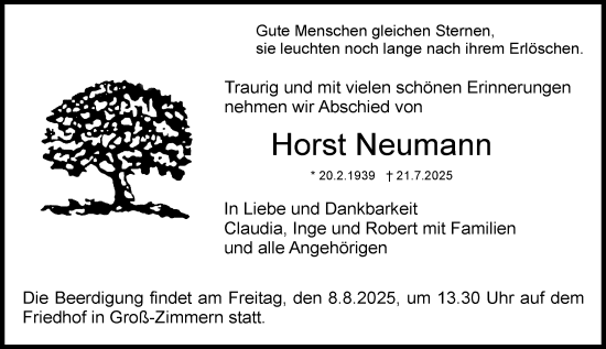 Traueranzeige von Horst Neumann von Darmstädter Echo