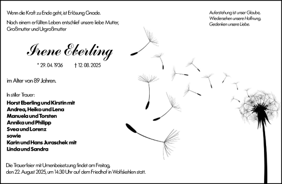 Traueranzeige von Irene Eberling von Groß-Gerauer Echo