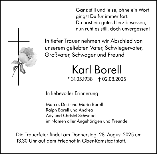 Traueranzeige von Karl Borell von Darmstädter Echo
