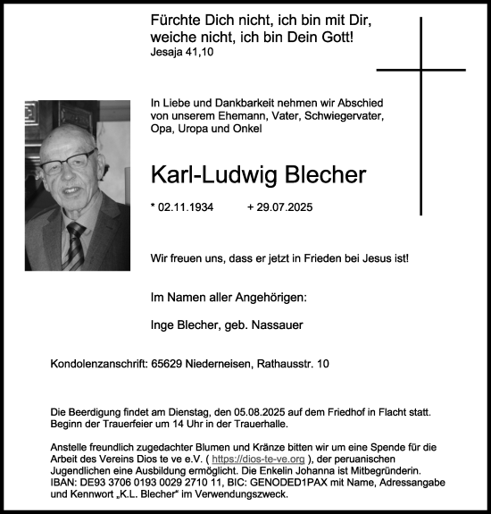Traueranzeige von Karl-Ludwig Blecher von Wiesbadener Kurier