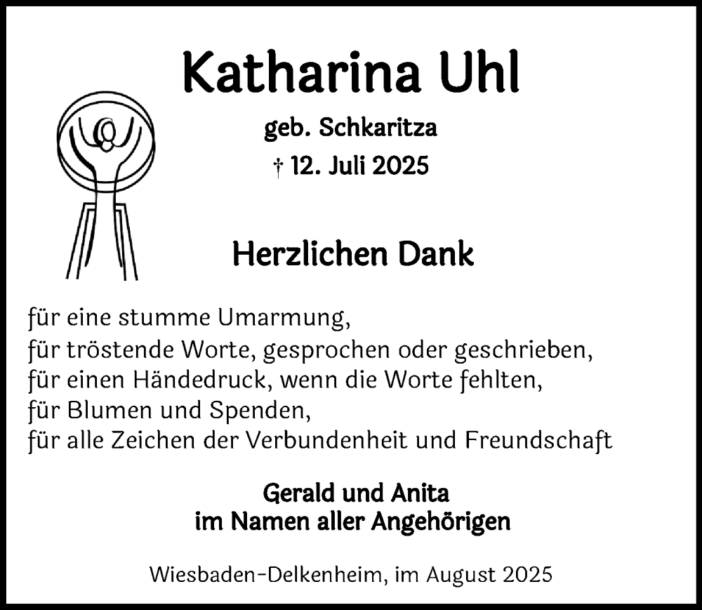  Traueranzeige für Katharina Uhl vom 23.08.2025 aus Wiesbadener Kurier