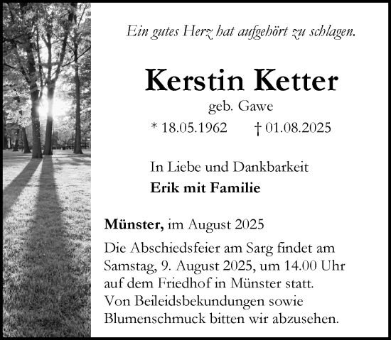 Traueranzeige von Kerstin Ketter von Camberger Anzeiger