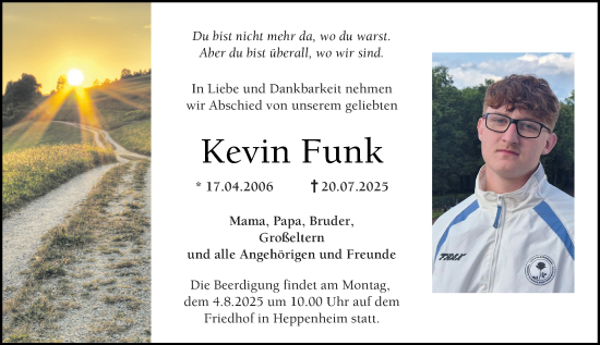 Traueranzeige von Kevin Funk von Starkenburger Echo