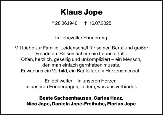 Traueranzeige von Klaus Jope von Wiesbadener Kurier
