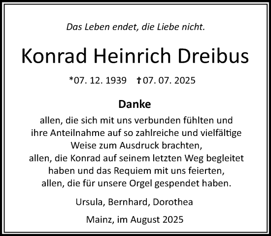 Traueranzeige von Konrad Heinrich Dreibus von Allgemeine Zeitung Mainz