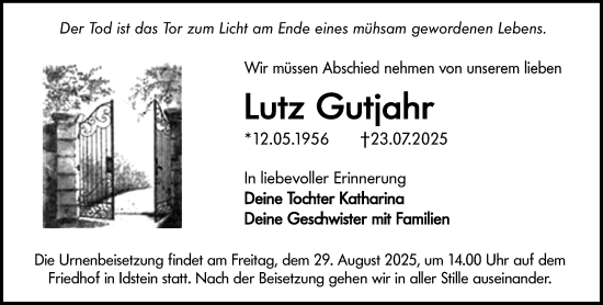 Traueranzeige von Lutz Gutjahr von Camberger Anzeiger