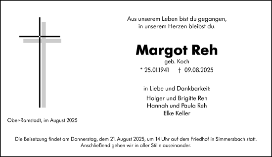 Traueranzeige von Margot Reh von Dill Block