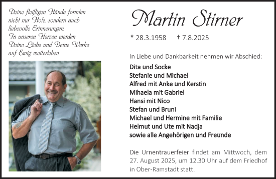 Traueranzeige von Martin Stirner von Darmstädter Echo