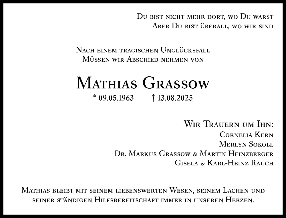  Traueranzeige für Mathias Grassow vom 23.08.2025 aus Wiesbadener Kurier