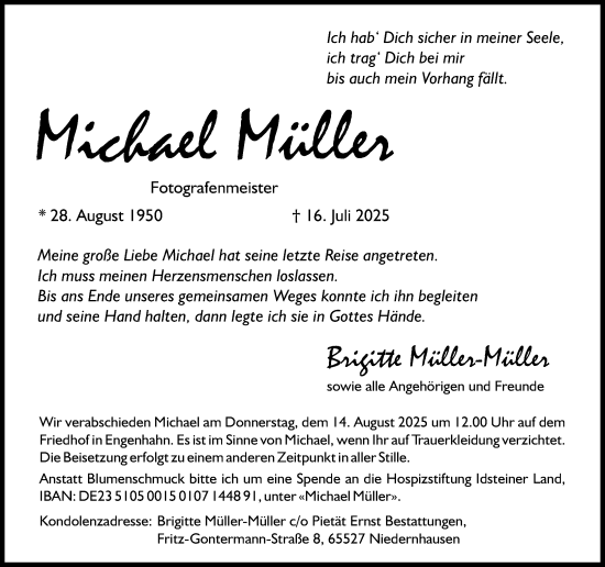 Traueranzeige von Michael Müller von Wiesbadener Kurier