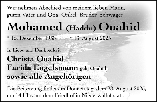 Traueranzeige von Mohamed  Ouahid von Wiesbadener Kurier