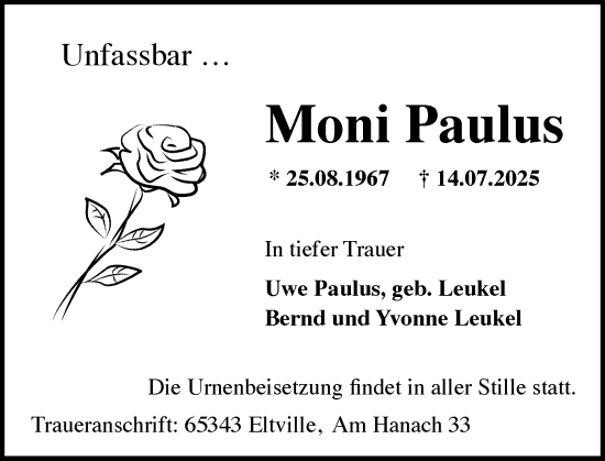 Traueranzeige von Moni Paulus von Wiesbadener Kurier