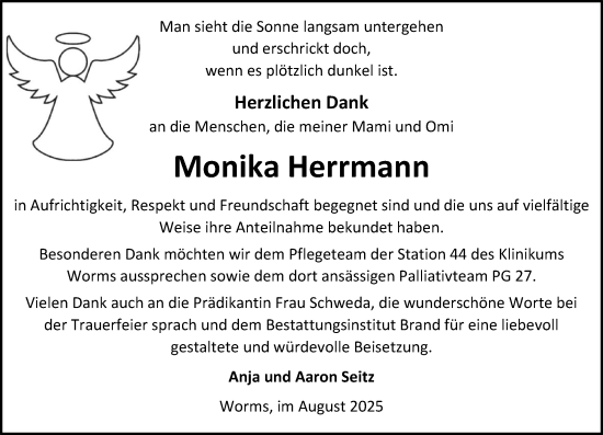 Traueranzeige von Monika Herrmann von Allgemeine Zeitung Alzey
