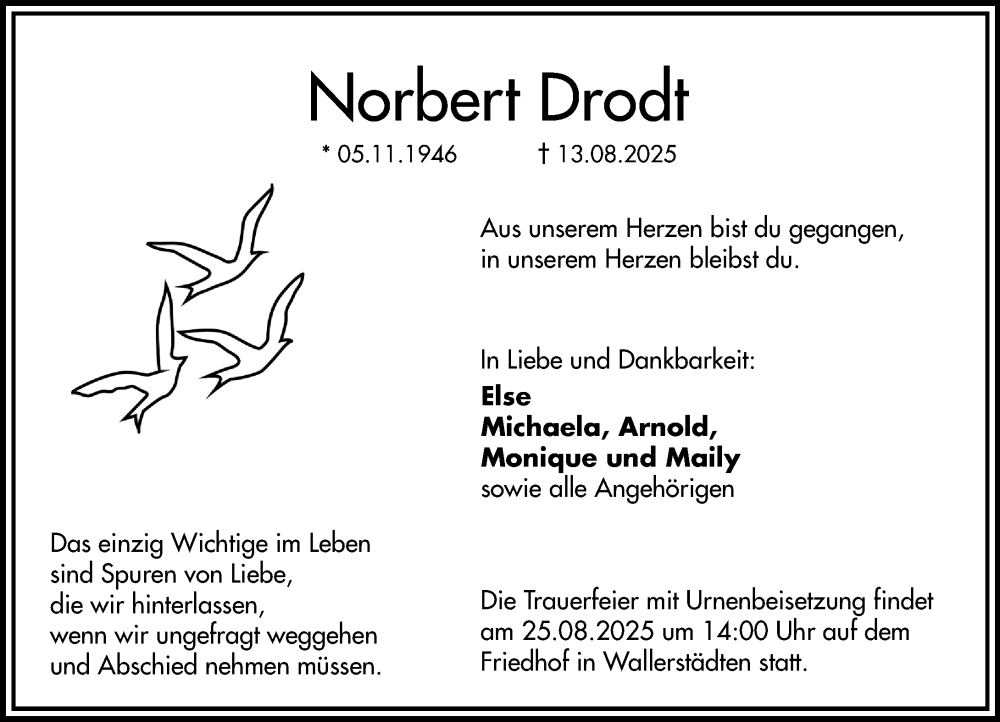  Traueranzeige für Norbert Drodt vom 23.08.2025 aus Groß-Gerauer Echo
