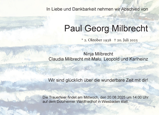 Traueranzeige von Paul Georg Milbrecht von Wiesbadener Kurier