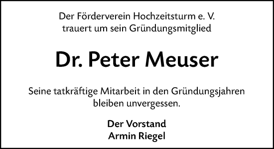 Traueranzeige von Peter Meuser von Darmstädter Echo