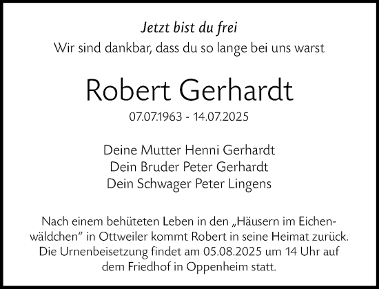 Traueranzeige von Robert Gerhardt von Allgemeine Zeitung Mainz