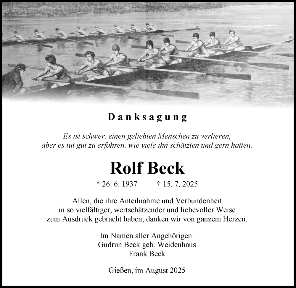  Traueranzeige für Rolf Beck vom 09.08.2025 aus Wetzlarer Neue Zeitung