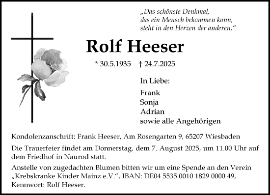Traueranzeige von Rolf Heeser von Wiesbadener Kurier