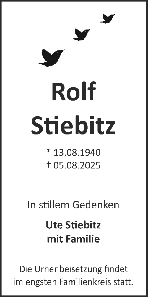  Traueranzeige für Rolf Stiebitz vom 09.08.2025 aus Darmstädter Echo
