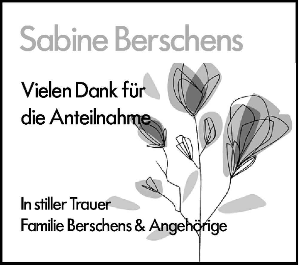  Traueranzeige für Sabine Berschens vom 09.08.2025 aus Allgemeine Zeitung Alzey