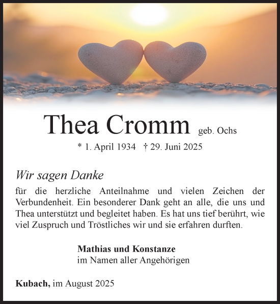 Traueranzeige von Thea Cromm von Weilburger Tageblatt