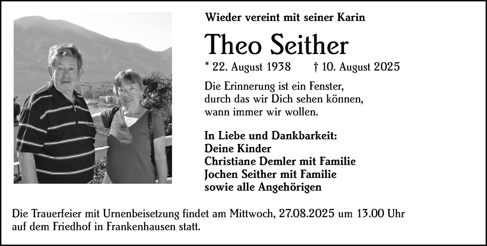  Traueranzeige für Theo Seither vom 23.08.2025 aus Darmstädter Echo