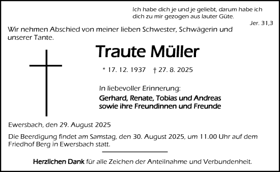 Traueranzeige von Traute Müller von Dill Block