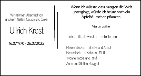 Traueranzeige von Ullrich Krost von Darmstädter Echo