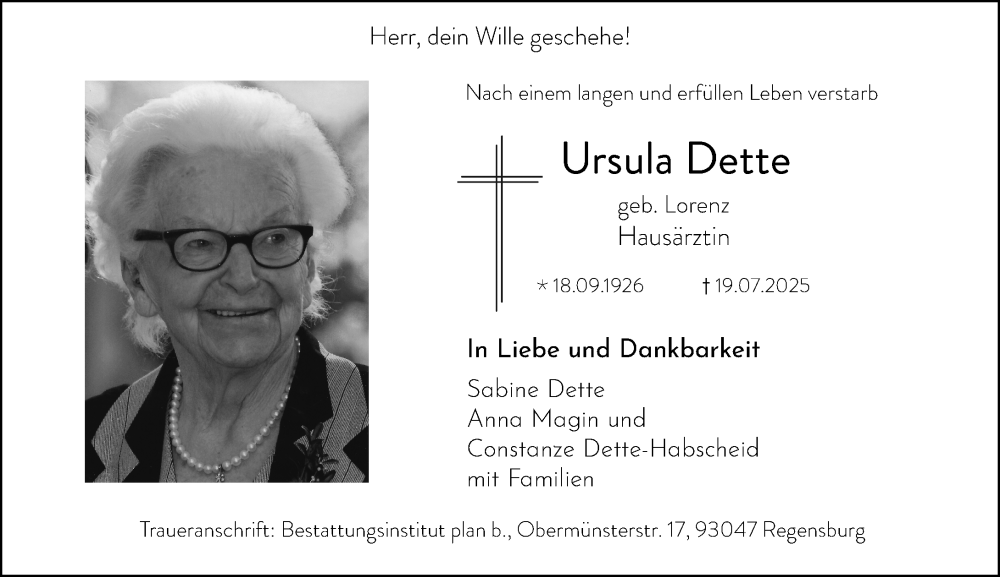  Traueranzeige für Ursula Dette vom 02.08.2025 aus Allgemeine Zeitung Rheinhessen-Nahe