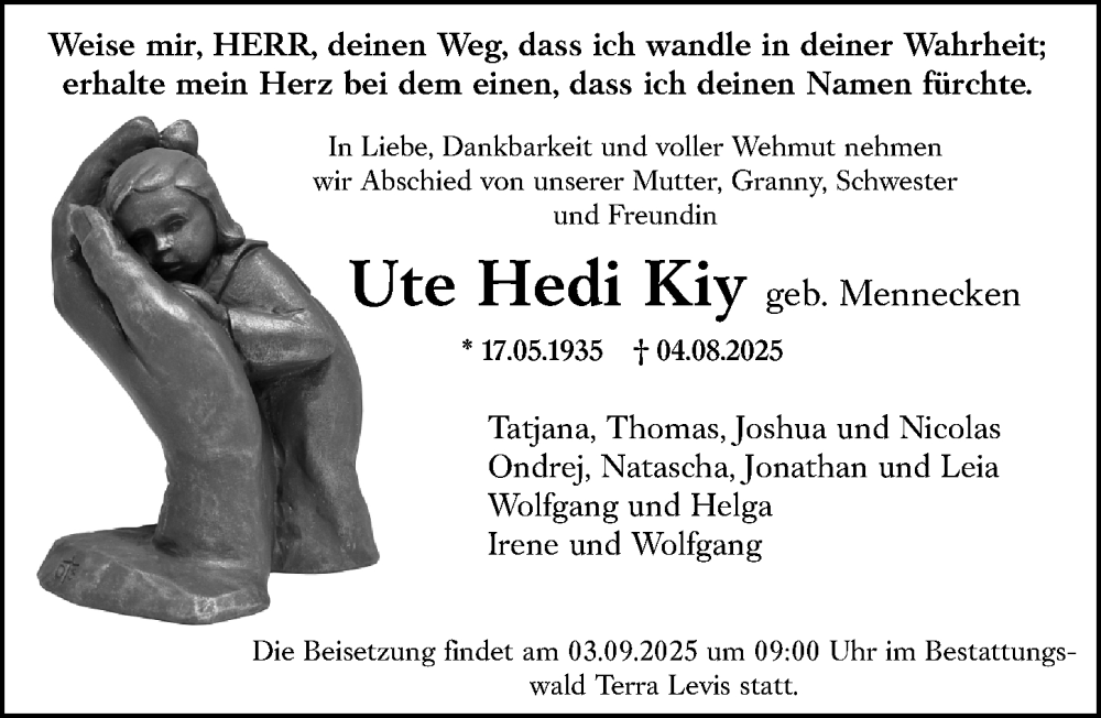  Traueranzeige für Ute Hedi Kiy vom 23.08.2025 aus Wiesbadener Kurier