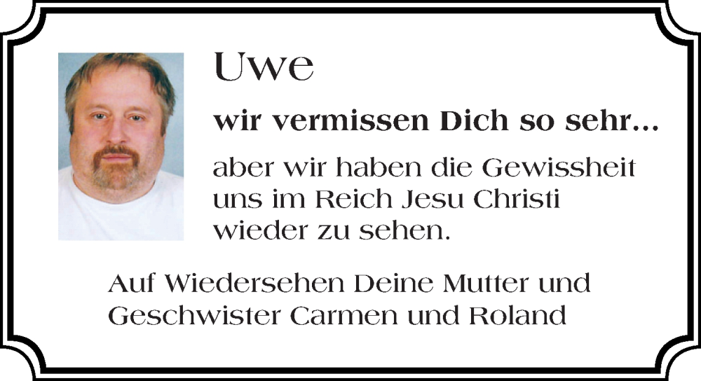  Traueranzeige für Uwe Bieberle vom 27.08.2025 aus Odenwälder Echo