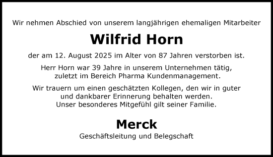 Traueranzeige von Wilfrid Horn von Darmstädter Echo