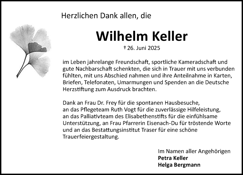  Traueranzeige für Wilhelm Keller vom 02.08.2025 aus Darmstädter Echo