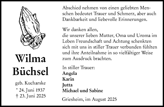 Traueranzeige von Wilma Büchsel von Groß-Gerauer Echo