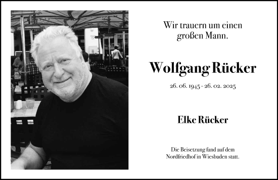 Traueranzeige von Wolfgang Rücker von Wiesbadener Kurier