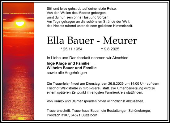 Traueranzeige von Ella Bauer-Meurer von Groß-Gerauer Echo