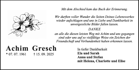 Traueranzeige von Achim Gresch von Allgemeine Zeitung Rheinhessen-Nahe