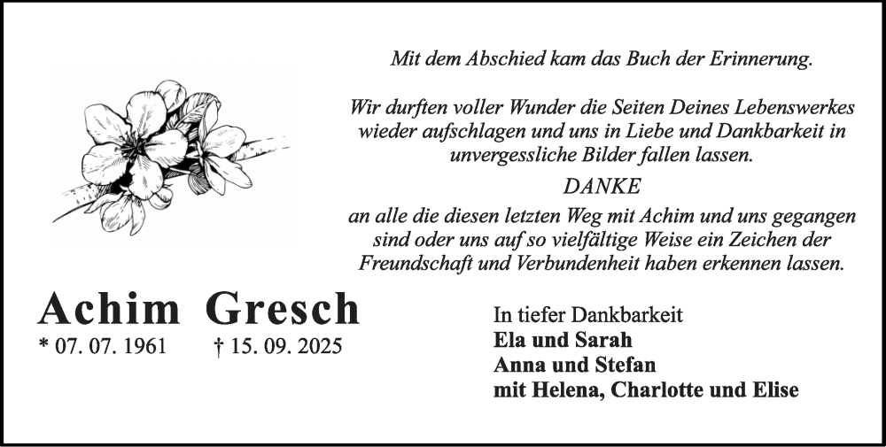  Traueranzeige für Achim Gresch vom 27.09.2025 aus Allgemeine Zeitung Rheinhessen-Nahe