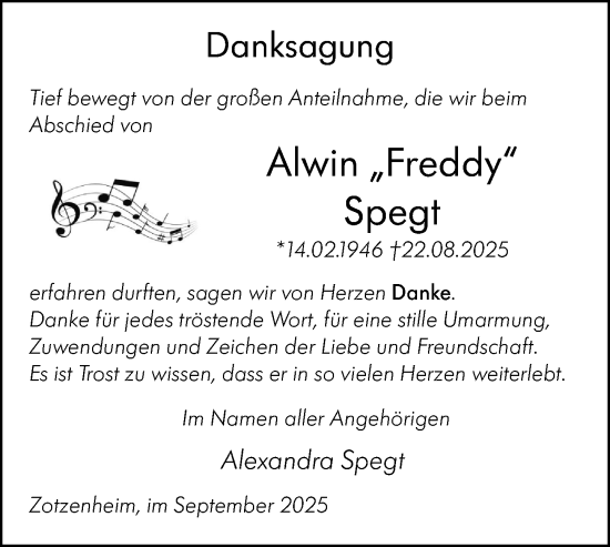Traueranzeige von Alwin Spegt von Binger-/Ingelheimer Wochenblatt