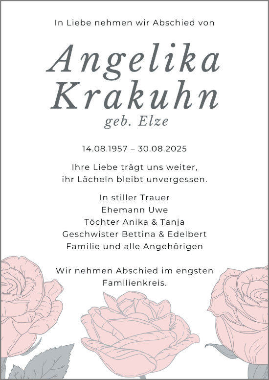Traueranzeige von Angelika Krakuhn von Wiesbadener Kurier