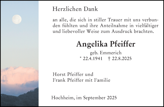 Traueranzeige von Angelika Pfeiffer von Hochheimer Zeitung