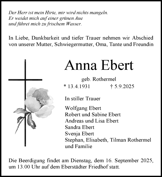 Traueranzeige von Anna Ebert von Darmstädter Echo